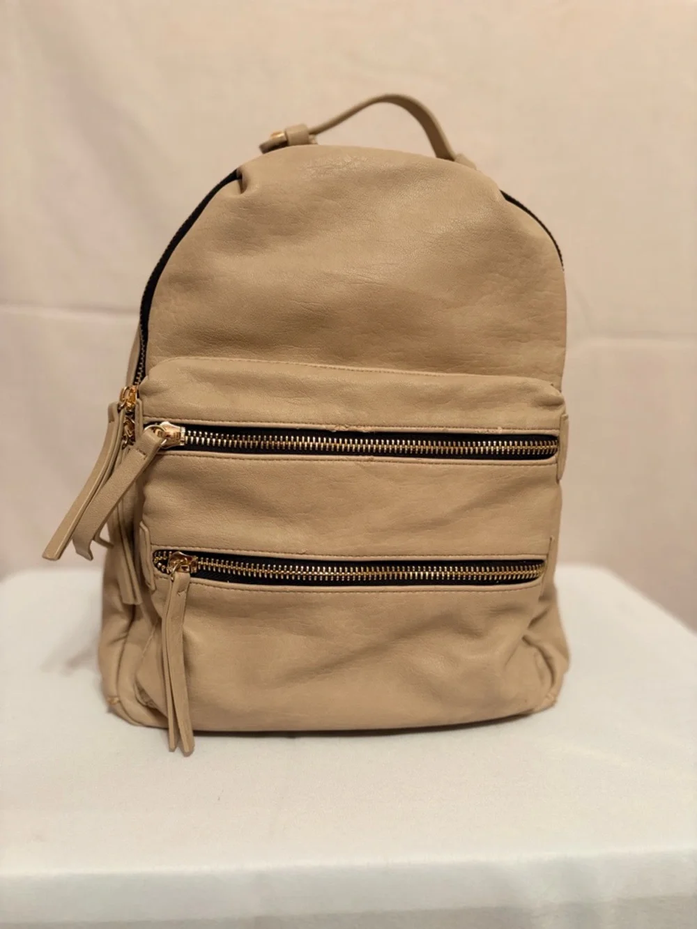 Beige Leather Backpack Purse - Women's Everyday Bag